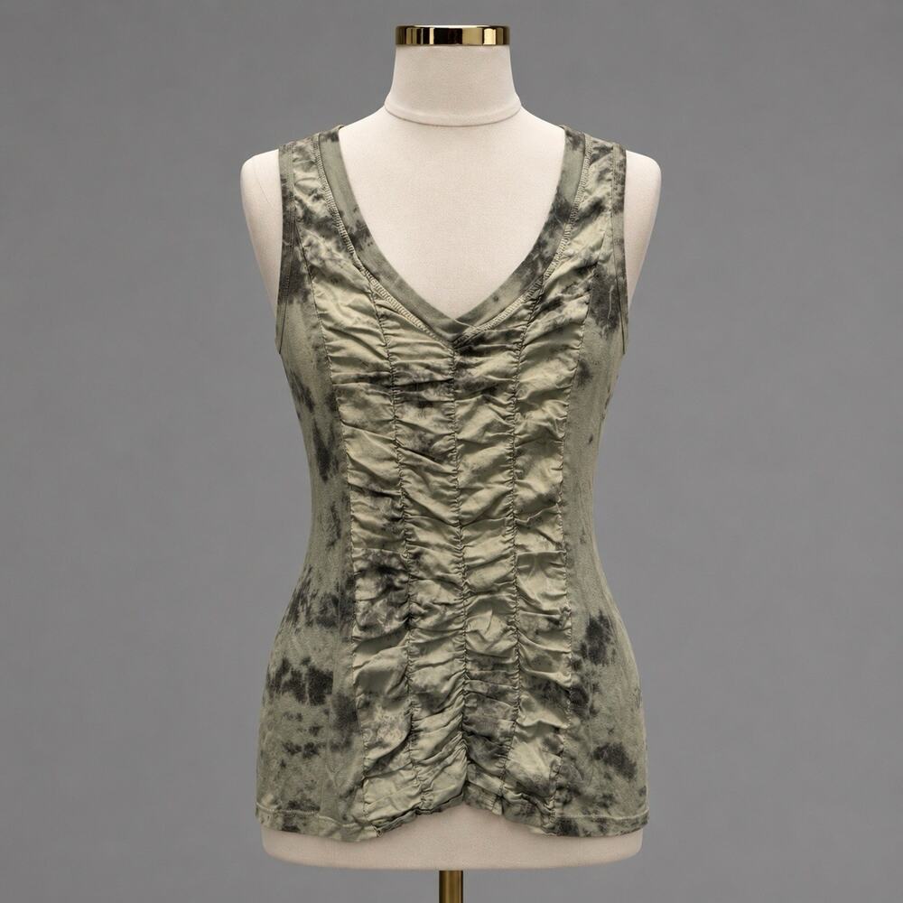 XCVI Women’s M Olive Green Sz Tie Dye Ruched Front Sleeveless Top